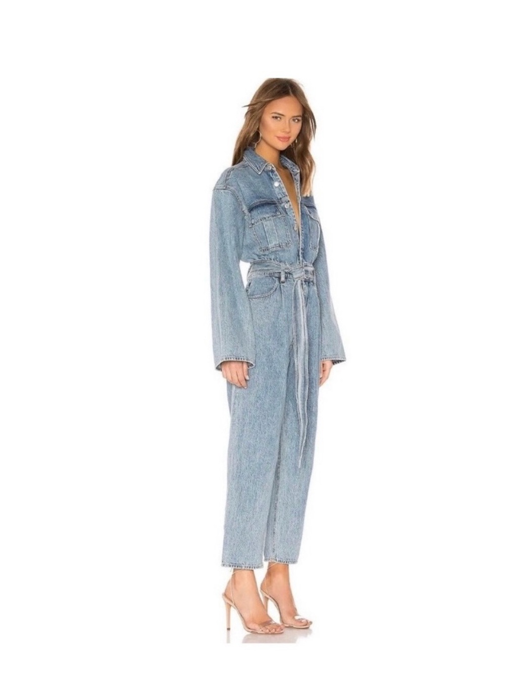 Agolde Light Blue Denim Utility Jumpsuit with Tie Waist